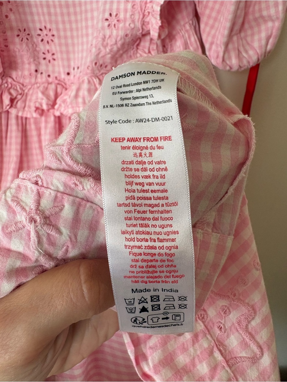 Damson Madder Rhea Puff-Sleeve Midi Dress Pink Gingham Sz US 10 - Picture 16 of 16